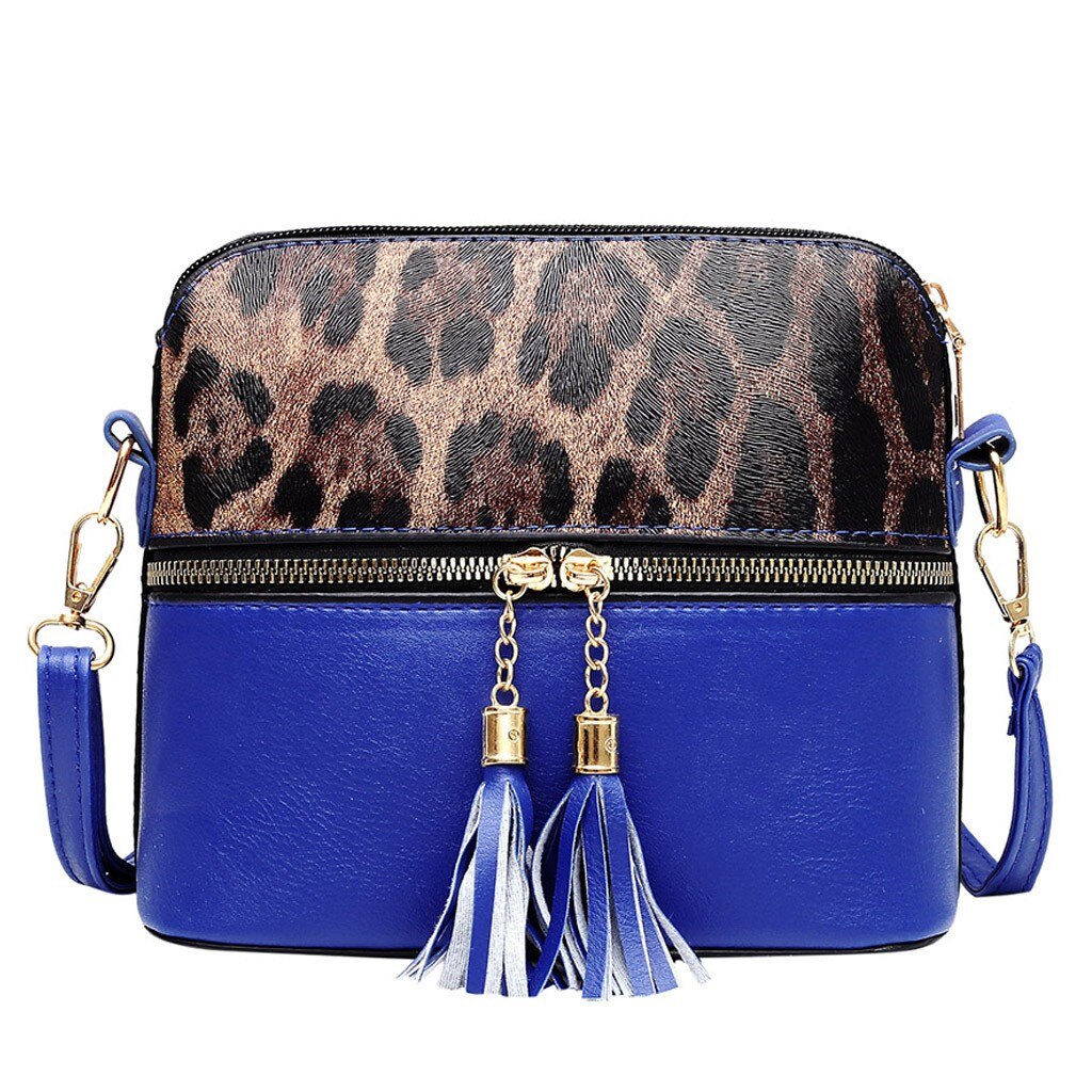 Handtas Vrouwen Kwastje Luipaard Afdrukken Rits Messenger Bag Hnadbag Schoudertas Sac Bandoulière Femme Portemonnees En Handtassen: Blue