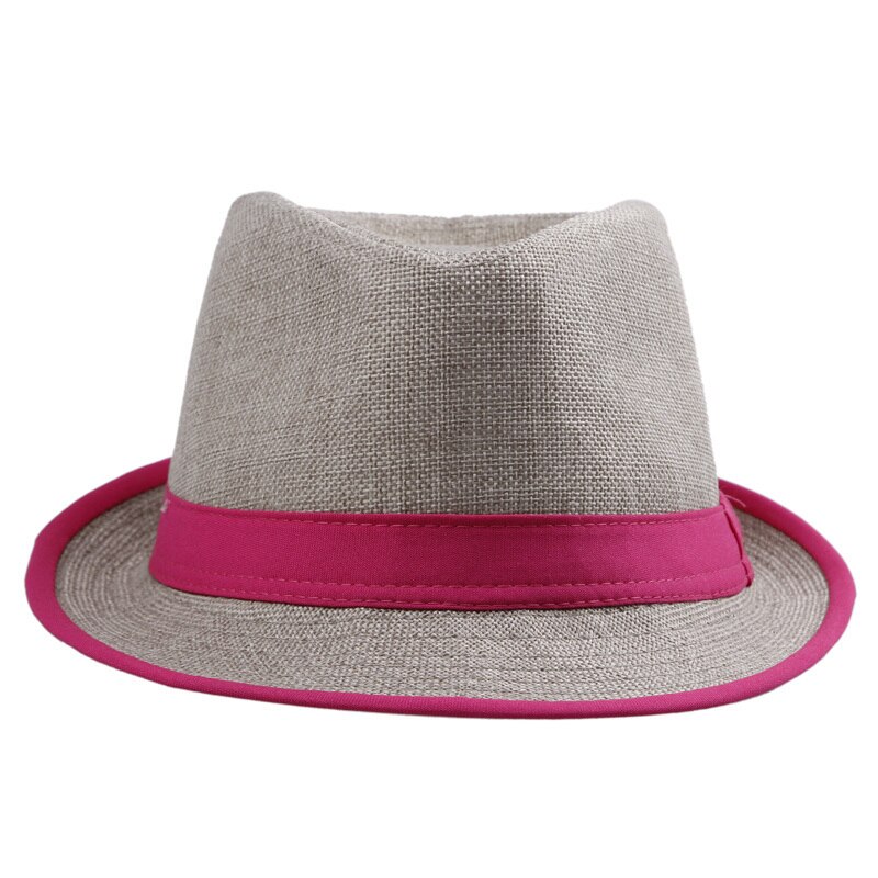 Lnpbd kvinder herre unisex neonbrem fedora trilby gangster kasket sommer strand hat boho sol strå chapeu de praia panama hat: Rose