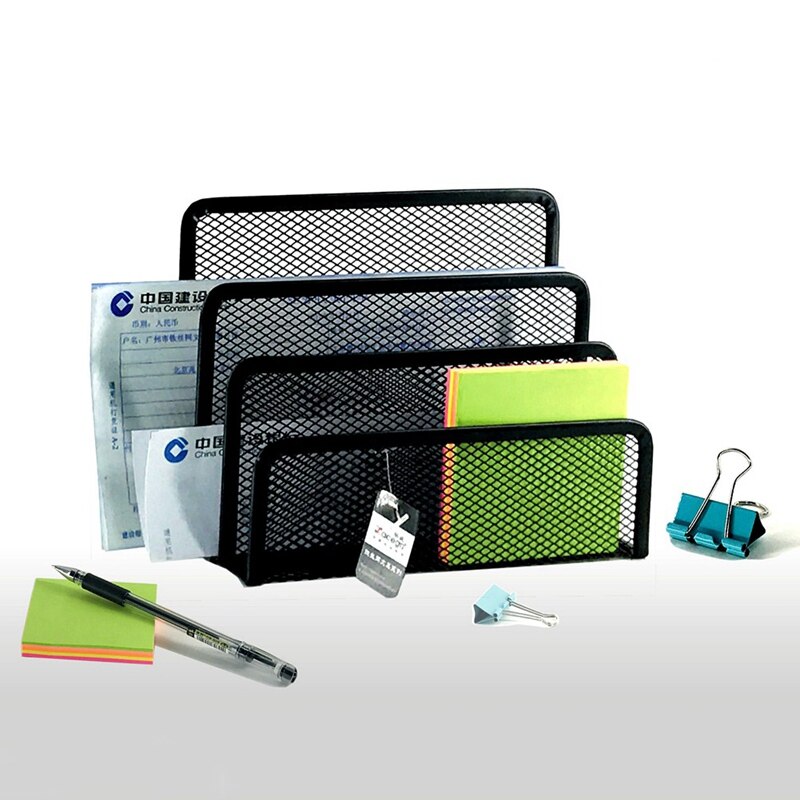 Black Office Barbed Wire 3 Upright Sections File Format Document Desk Shelf Books Notepad Holder Mesh Desk Organizer Metal Deskt