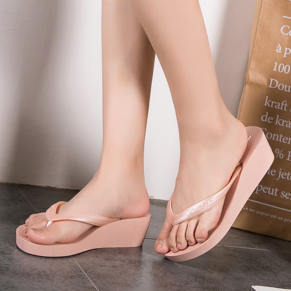 Solid Color Platforms Flip Flops High Heel Wedges Slippers For Women Summer Lightweight EVA Beach Casual Shoes Female Slipper