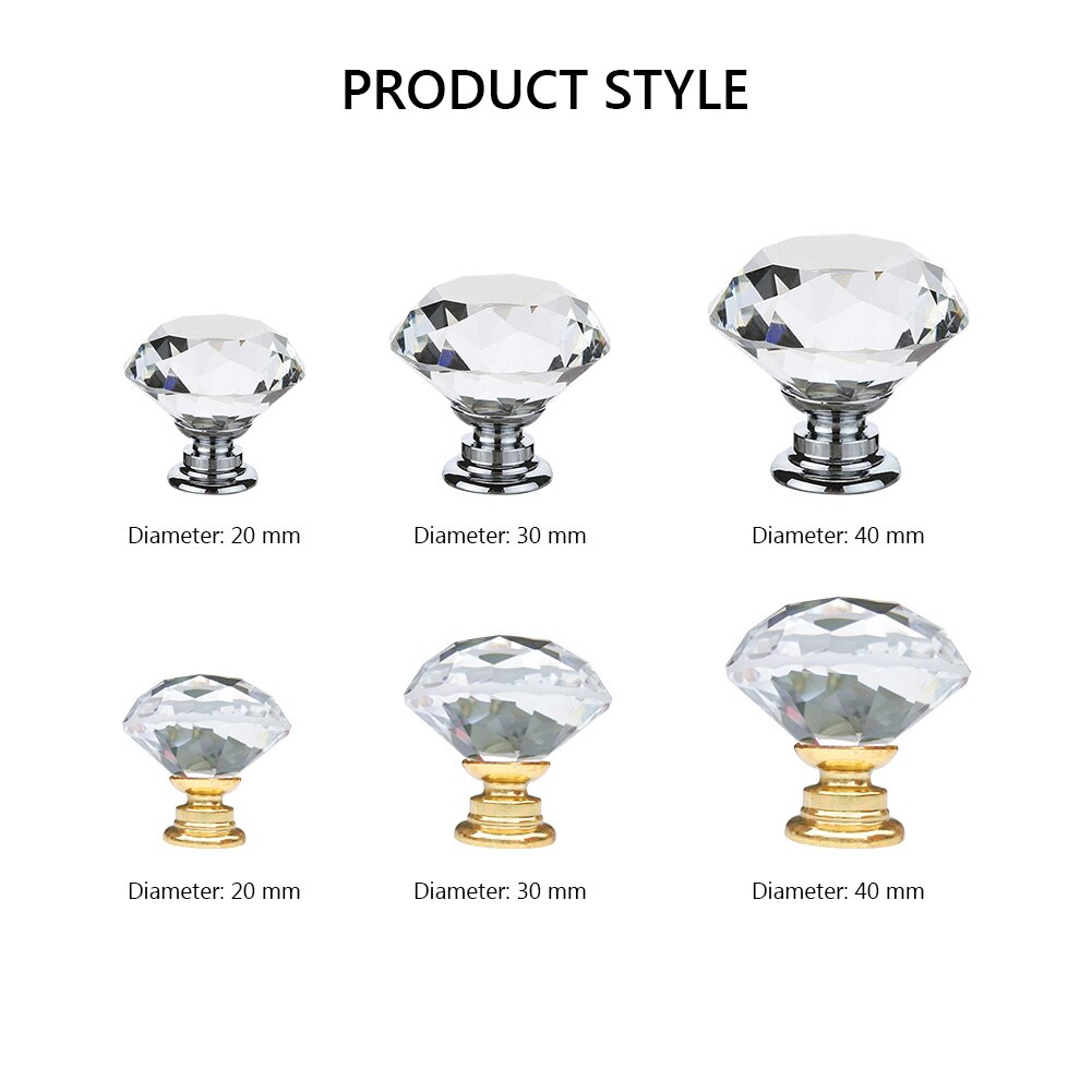 20mm 30mm 40mm forma de diamante design de cristal puxadores de vidro armário de gaveta puxar armário de cozinha porta do guarda-roupa alças de ferragem