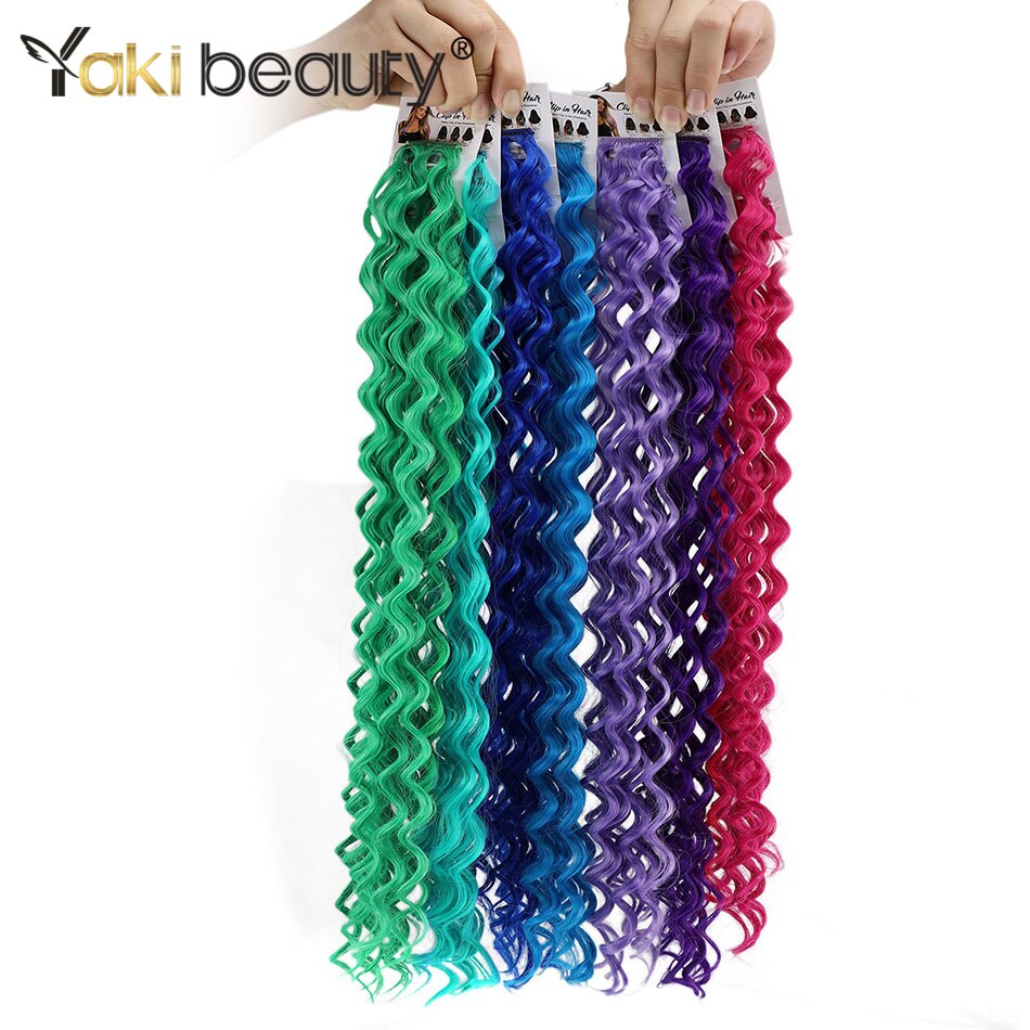 Synthetische Diepe Golf Clip In Hair Extension 24 Inch 10 Stuks Natuurlijke Haarstukje Regenboog Gekleurde Topper Voor Vrouwen Door Yaki schoonheid