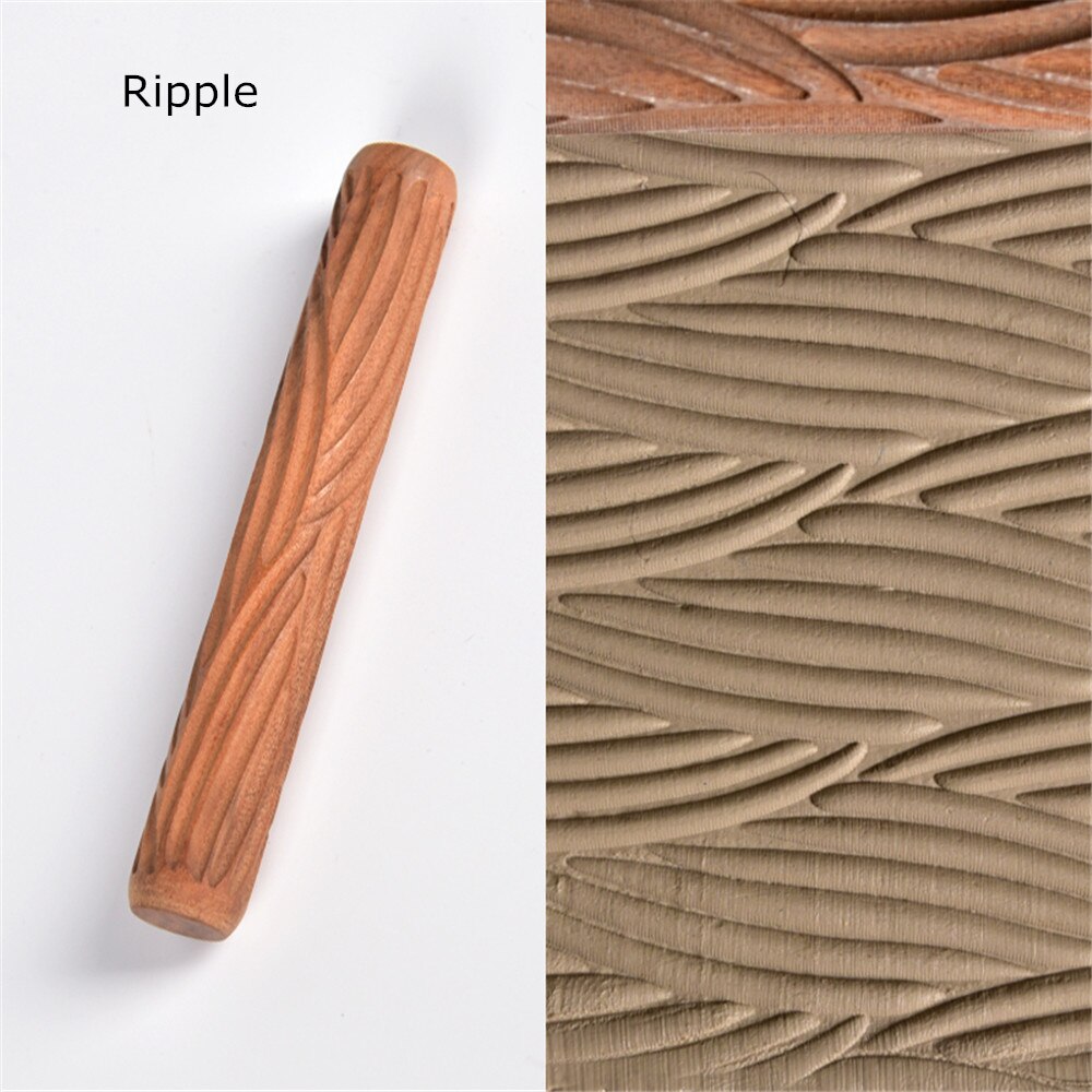 Træhåndtag keramikværktøj blomsterreliefruller til rullestempelmønsterrulle: Krusning