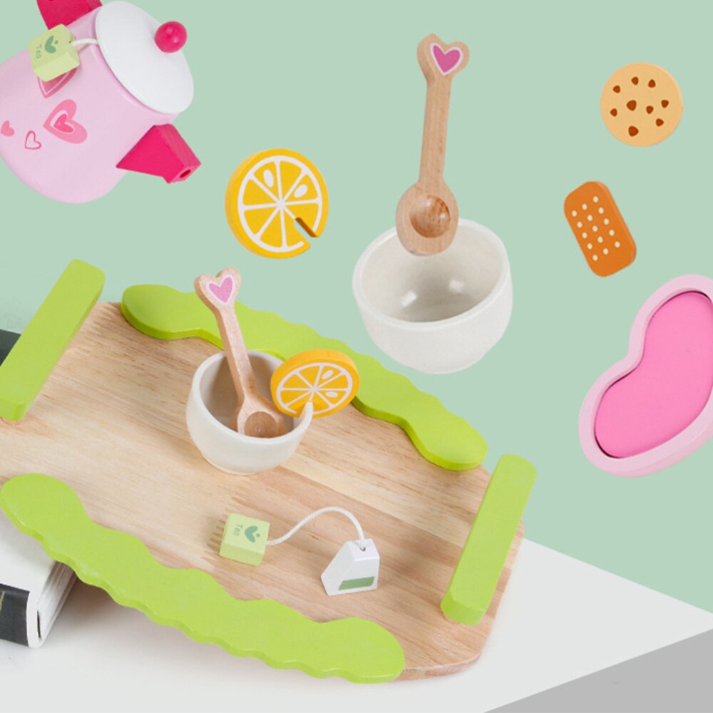 1 Set Role Play Wooden Tea Service Plate Role Play Props Educational for Child