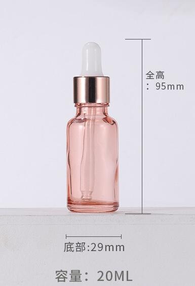 5-100ml rose guld pink flaske glas aromaterapi flydende dråber essentiel grundlæggende massage olie pipette genopfyldelige flasker: 20ml