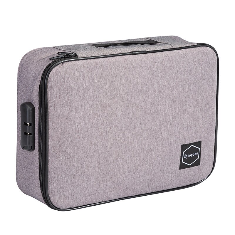 Heopono Duurzaam Polyester Travel Case Bestand Credential Documenten Opbergtas Met Codeslot: Grijs