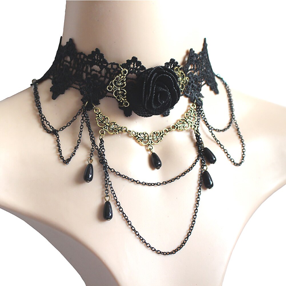 Frauen Rose Blume Spitze Hohl Halsband Anhänger Kette Halskette modisch Coole Streetwear Schmuck Dekor Zubehör