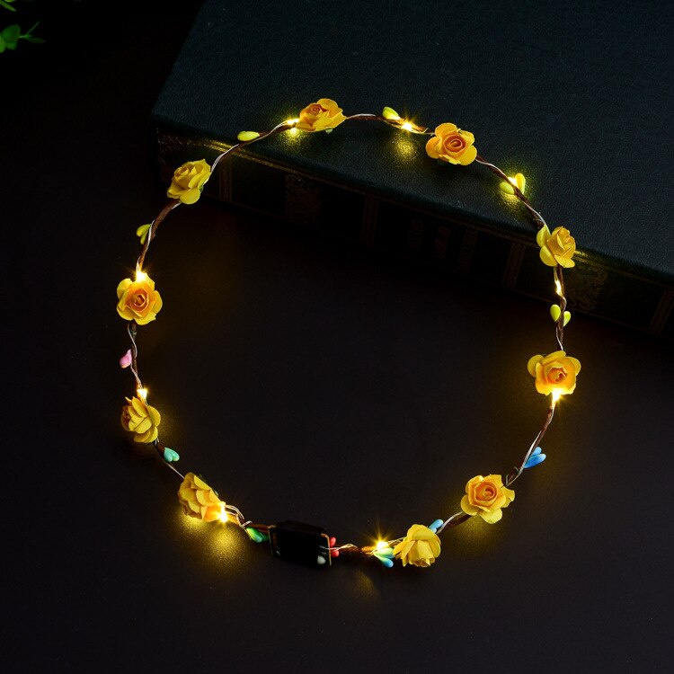 Flashing LED Glow Flower Crown Headbands toys Wedding Xmas Party Women Girls LED Light Up Flower Sweet Princess Wreath Garland: Yellow