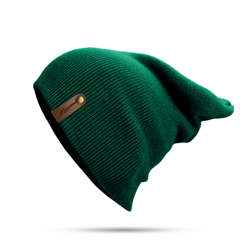Merkki talvihattu miehille skullies pipot naisille lämmin lippalakki unisex elastisuus neulottu pipo vihreä unisex vapaa-ajan hatut: F