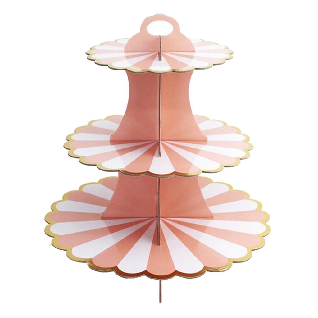 3 Tier Collapsible Cupcake Stand Cake Macaron Display Tower Birthday Party Tool: Pink