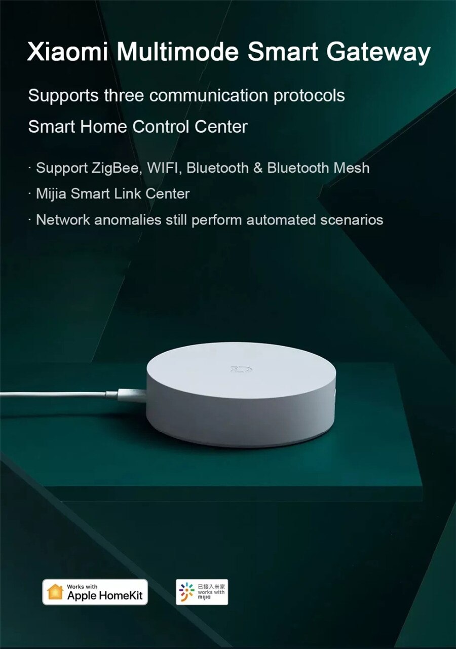 Xiaomi mijia multimode smart home gateway zigbee wifi bluetooth mesh hub arbejde med app apple homekit intelligent home hub