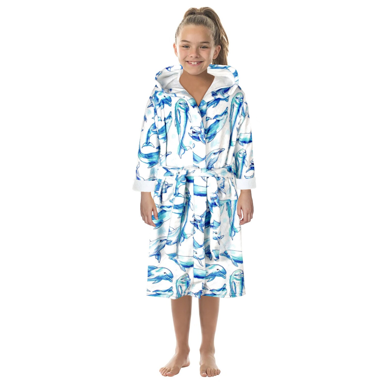 Kid Bath Robe Mermaid 3D Printed Children&#39;s Homewear Warm Nightgown Double-sided Flannel Soft Bathrobe Hooded Child