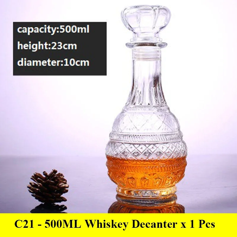 Decantadores de whisky de vidrio sin plomo para licor Scotch Bourbon, botella de copa de vino de 3 estilos, novedoso, 1000ml: Multicolor