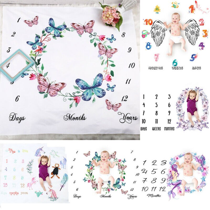 -né bébé filles garçon couverture jalon photographie Photo accessoires pousses Bebe toile de fond tissu calendrier poussette couverture pousses