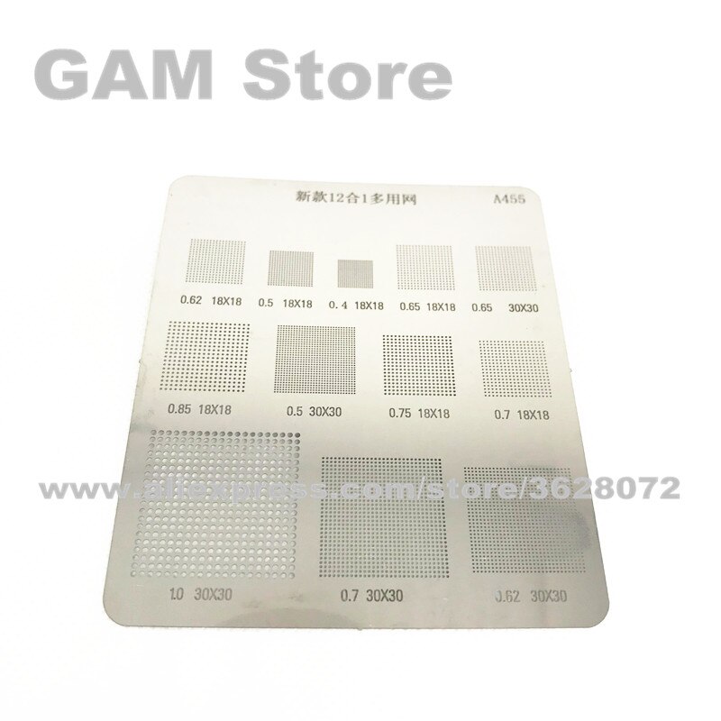 12 in 1 Universal BGA Stencil 0.5 0.4 0.85 0.7 1.0 Reballing IC Pin BGA Direct Heating Solder Template A433