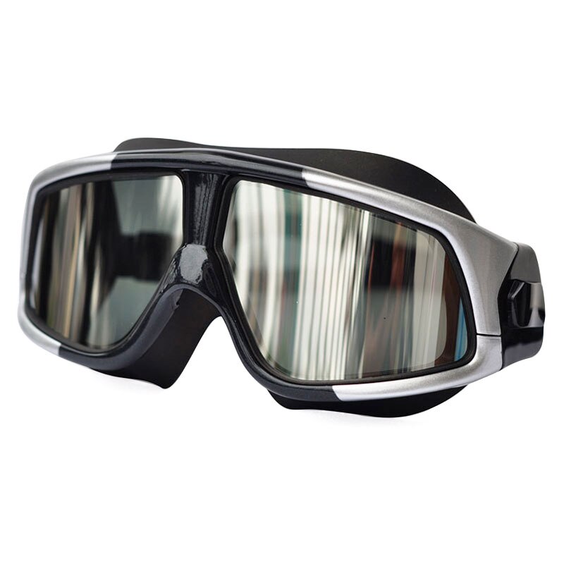 Waterproof Comfortable Silicone Big Frame Polarized Swim Glasses Anti-Fog UV Protection Swimming Goggles for Men Women: Silver Black