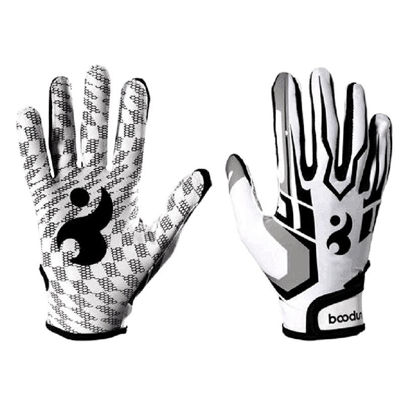 BOODUN Men Women Full Finger Breathable Anti-Slip Silicone Baseball American Football Gloves Outdoor Hiking Gloves: White / L