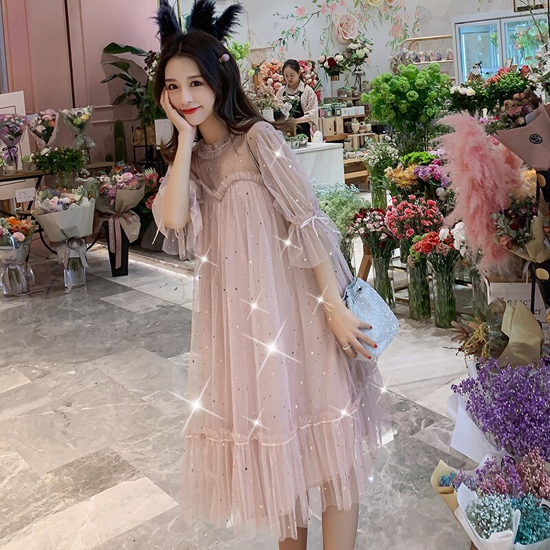 Vestidos de maternidad de Hada, vestido de maternidad con lentejuelas, ropa de Hada de malla holgada para mujeres embarazadas, ropa de embarazo, vestido