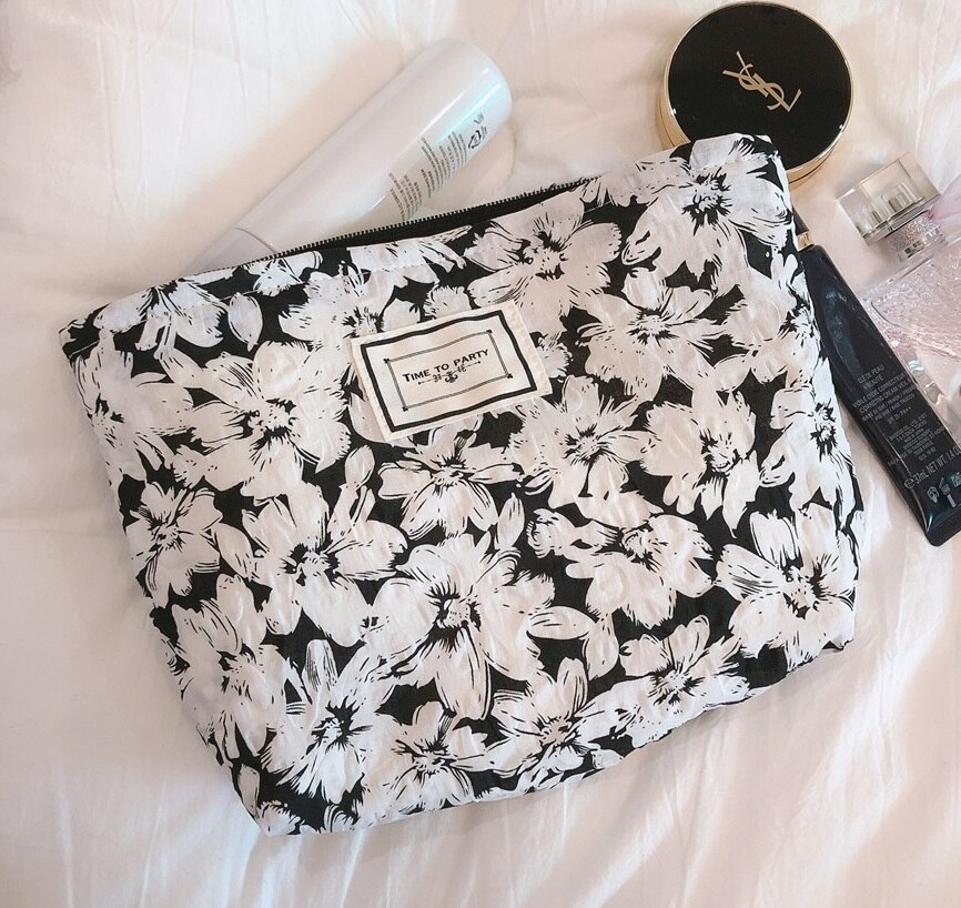 Sac à cosmétiques en tissu de coton à bulles, sac de maquillage pour femmes, organisateur de nécessaire, sacs de toilette de voyage, pochette à cosmétiques à fleurs, étui de beauté: Type C