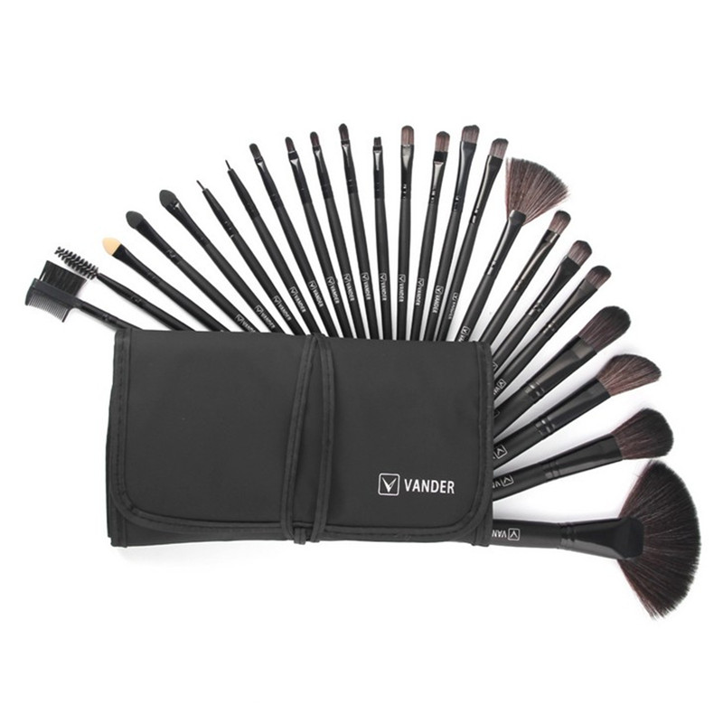 Professionele 24 stuks make-up borstel set houten handvat make-up borstel