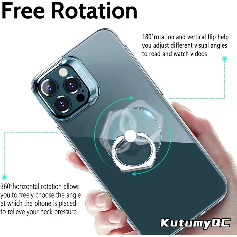 Transparent Cell Phone Ring Holder Stand 360° Degree Rotation Clear Finger Grip Kickstand Compatible iPhones or Phone Case