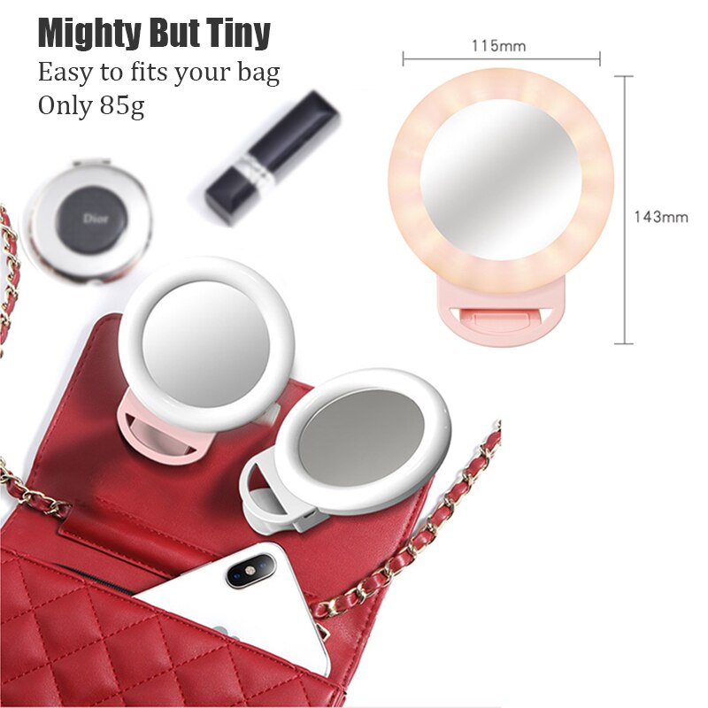 Bfollow-Anillo de luz Mini para teléfono móvil, Selfie para teléfono móvil de 4,5 pulgadas y 10W con soporte para espejo, lámpara recargable para foto, Smartphone, iPad y portátil