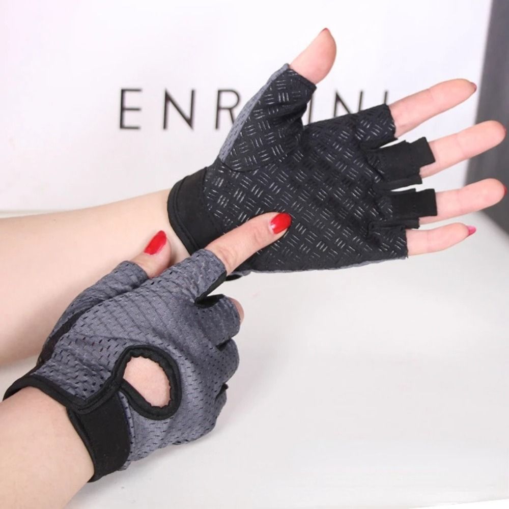 Guantes sin dedos para entrenamiento de culturismo, antideslizantes, transpirables, para Fitness, gimnasio, para hombre y mujer: Beige / XS