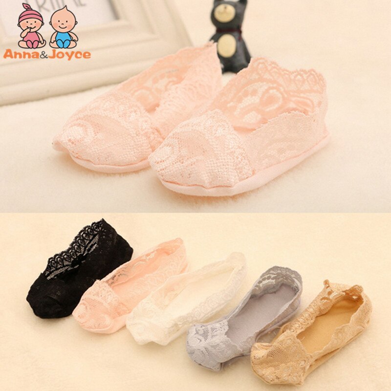 5pairs/lot Baby Girl Lace Socks Shallow Mouth Invisible Traceless Elastic Boat Focks Feet Slip Silicone