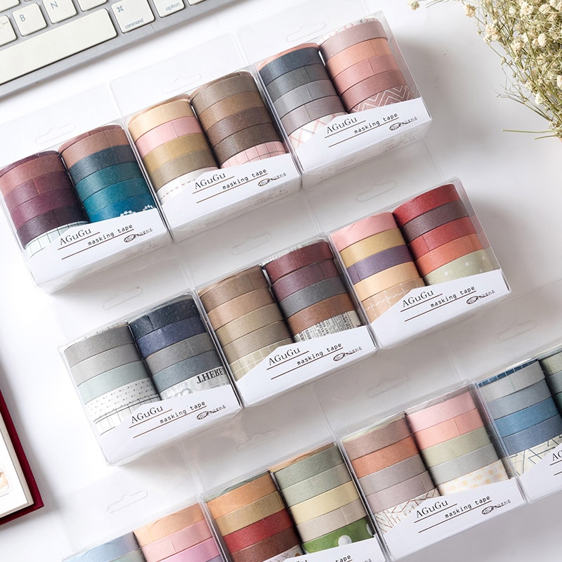 10Pcs/Set Decorative Adhesive Tape Kawaii Masking Tape Cute Grid Washi Tape Set For Kids DIY Scrapbooking Diary Photos Albums
