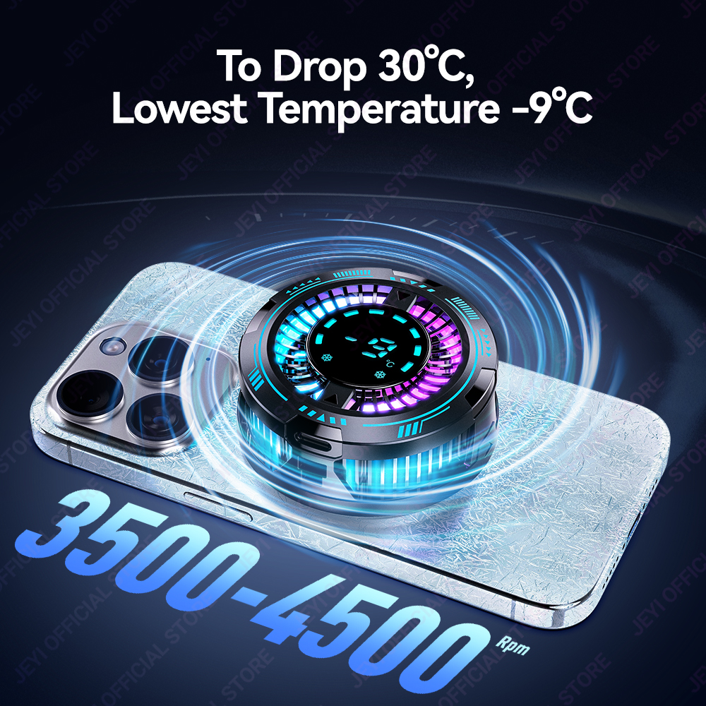 JEYI F29 Snap-on Phone Cooler with RGB Light Display and Temperature Display - Semiconductor Gaming Cooler for Phones and Tablet