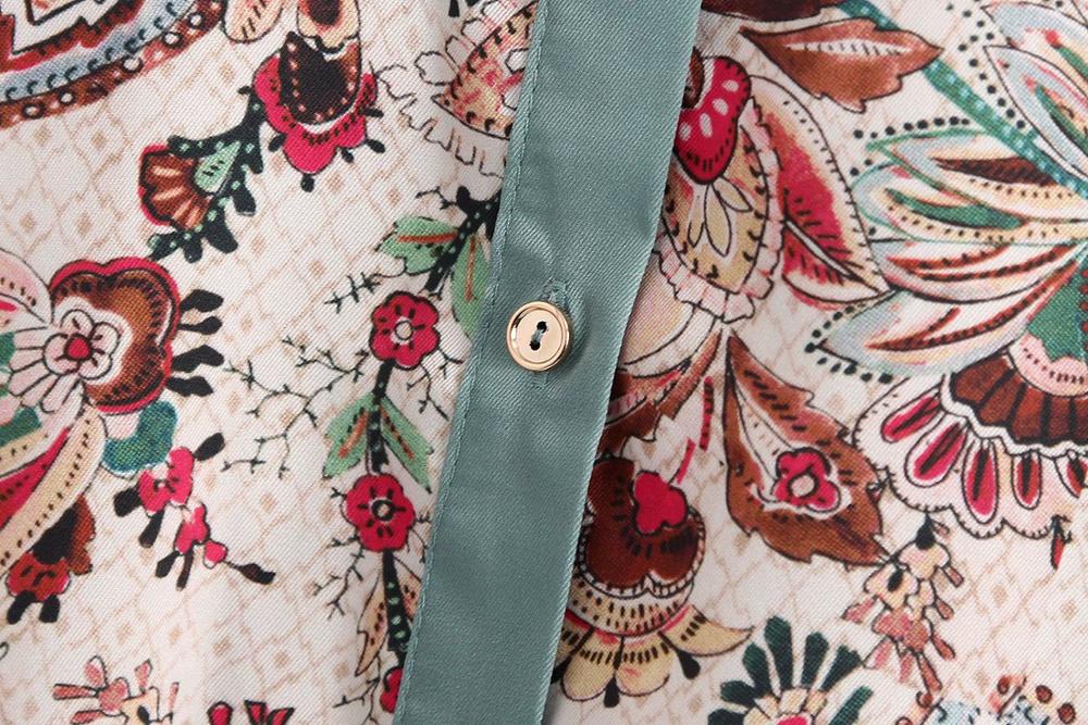 Kvinnor vintage färg matcha totem blomma tryck avslappnad smock blus kontor dam bära skjortor chic chemise femininas toppar  ls6365