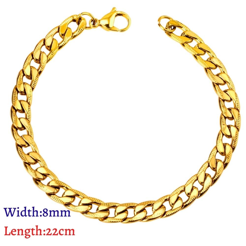 LUXUKISSKIDS-Pulseras hombre de acero inoxidable de para mujer y hombre, originales para mujer,cadenas de eslabones cubanos, pulsera de muñeca para pareja, de joyería,pulsera plata,navidad: Chapado en oro antiguo