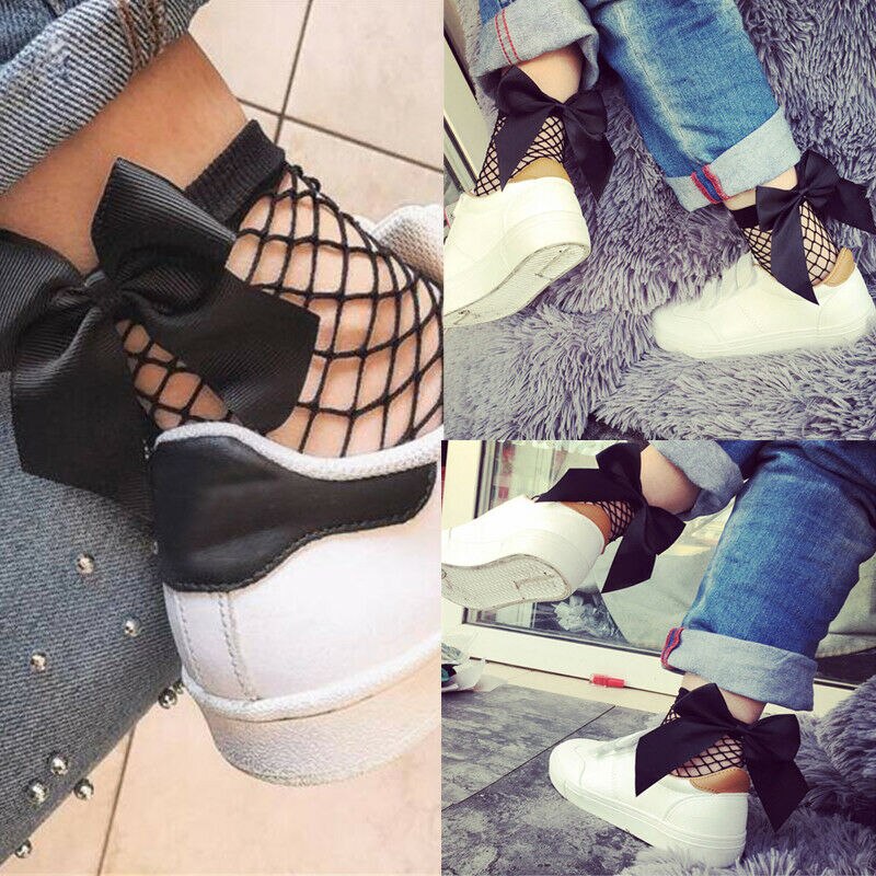Casual estiramiento Sheer Vintage Ruffle Bow-knot Fishnet calcetines altos de tobillo NIÑOS Calcetines de malla Cómodos calcetines