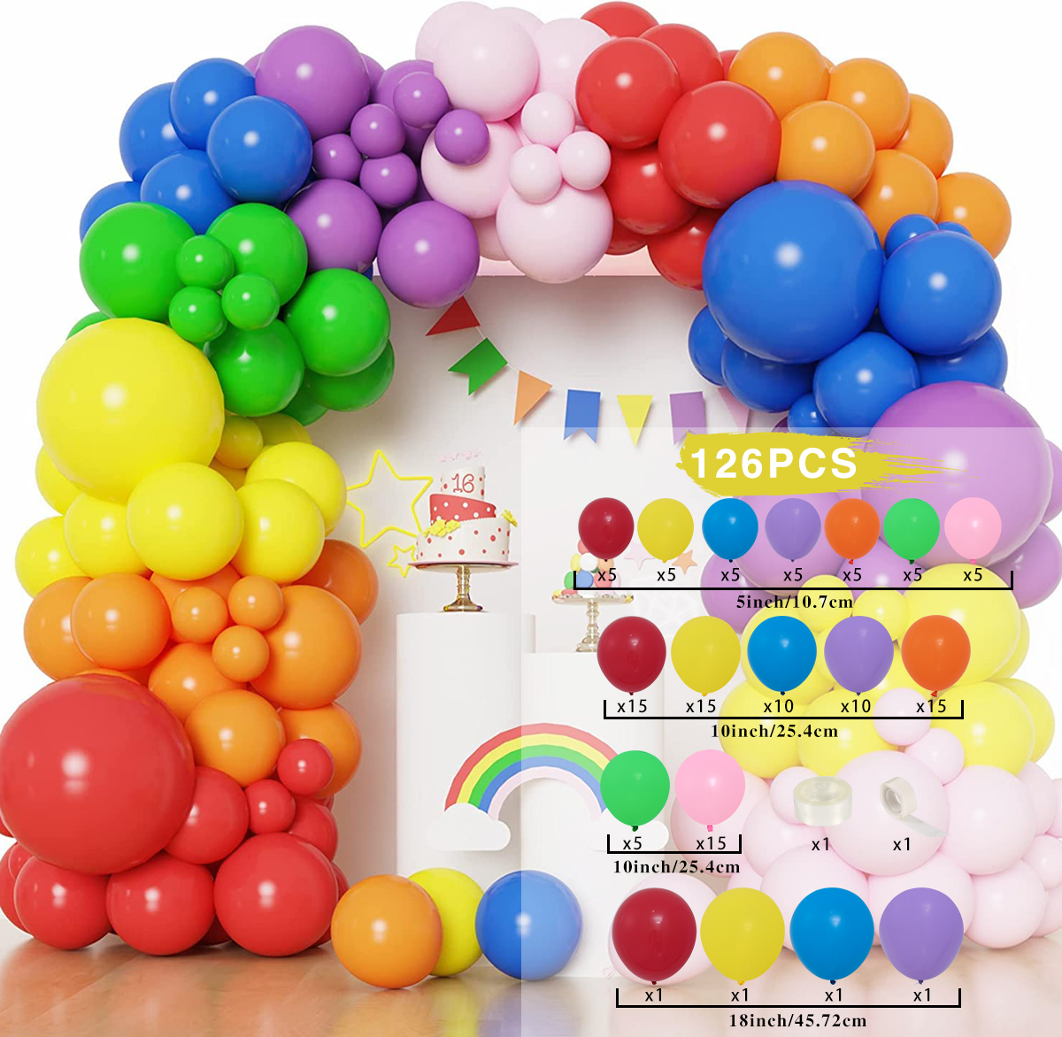 kit arco ghirlanda di palloncini arcobaleno colorato kit arco palloncini in reticolo multicolore Decorazione matrimonio Compleanno arredamento ragazzo bambino doccia Bomboniera: iridescent