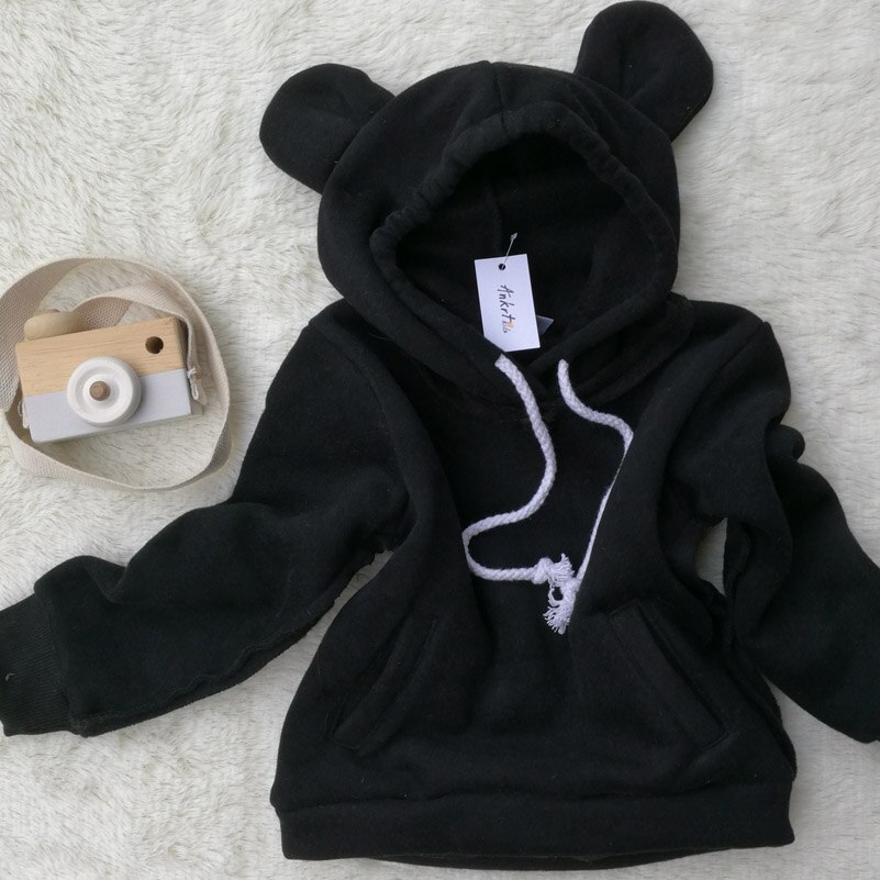 T-Shirt manches longues | Décontracté et décontracté, pour enfants et bébés filles, avec capuche à oreilles d'ours et couverture en coton, automne: Black / 12M