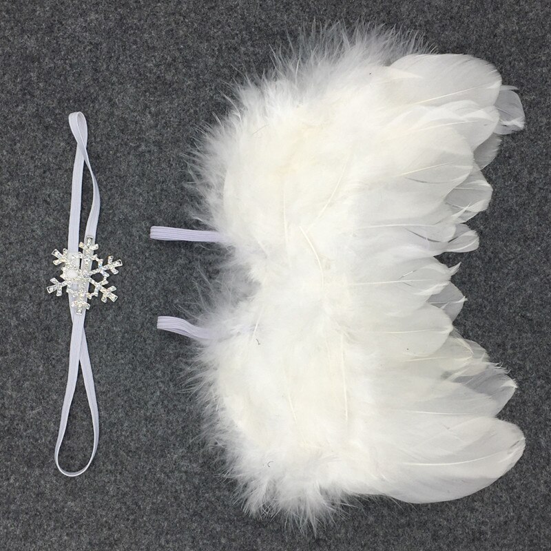 Lovely Baby Photography Props Infant Girls White Angel Feather Wings Wing Set Costume + Headbands Kids Outfit Photo Prop: 08