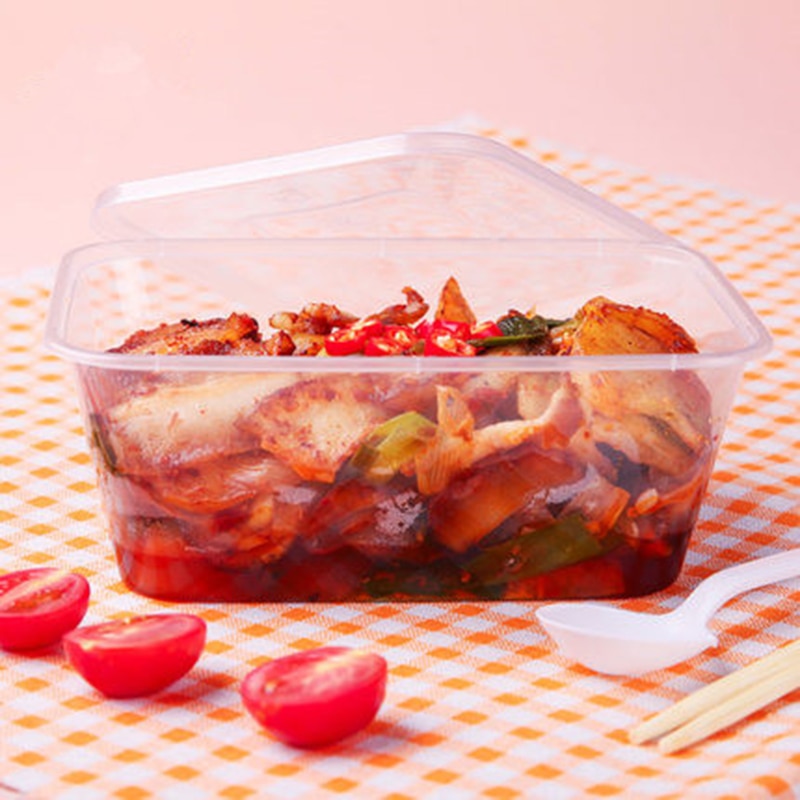 50 stk / pakke tyk firkantet engangs madkasse madpakke takeaway plast fastfood frugtsalat skarpere med låg