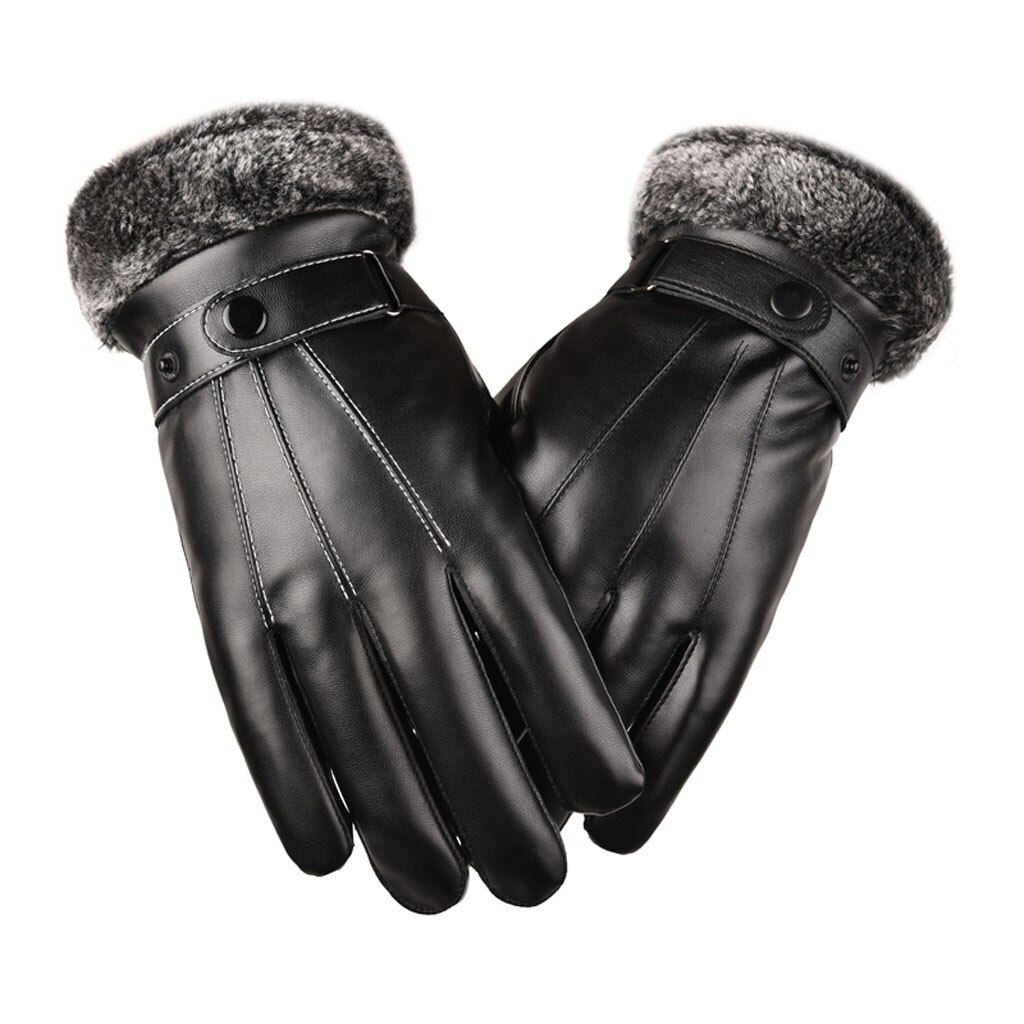 Men Leather Touch Screen Warm Mittens Winter soft comfortable Motorcycle Ski cotton gloves Gross mouth three gloves