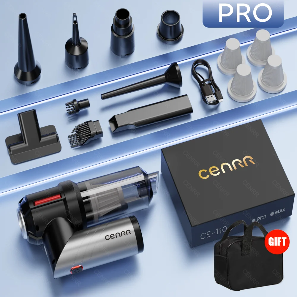 Aspirador de coche CENRR 998000 Aspiradora potente PA para coche, aspiradora portátil inalámbrica de mano, máquina de limpieza más delgada: Gris