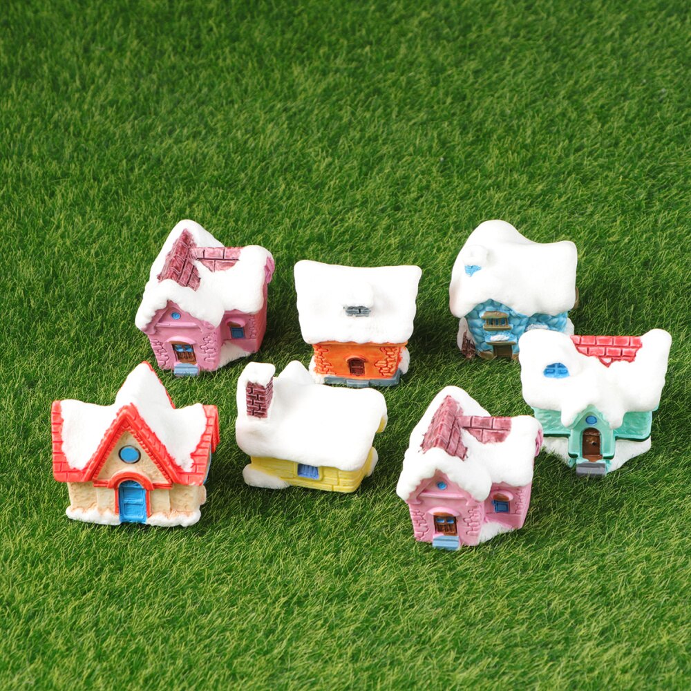 7Pcs Micro-Landschap Hars Mini Huis Craft Europese Stijl Kleine Huisje Desktop Decoratie Kerst Miniatuur Cabine Versiering