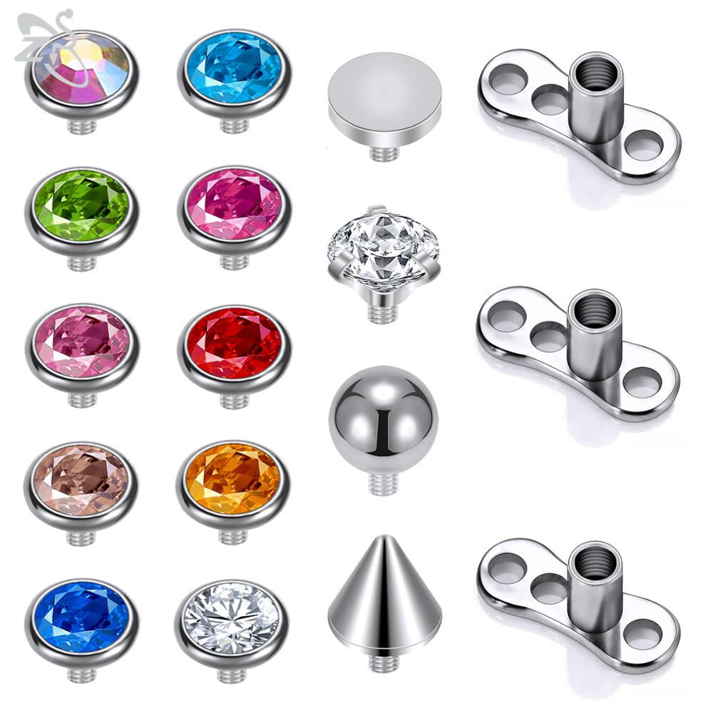 ZS 14/15pcs Micro Dermal Piercing Set Titanium CZ Crystal Dermal Anchor Surface Piercings Top Skin Diver Bases Sexy Body Jewelry: A