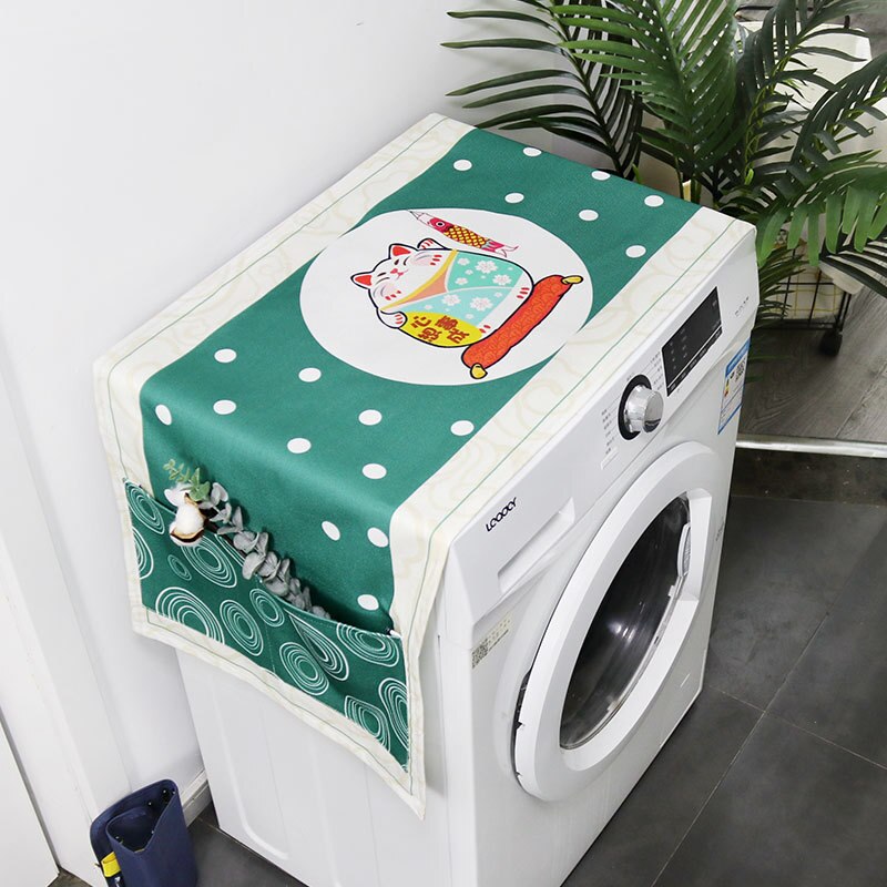 Japanse Stijl Lucky Cat Eenvoudige Wasmachine Deksel Waterdicht Koelkast Deksel Magnetron Stof Doek Handdoek Cover