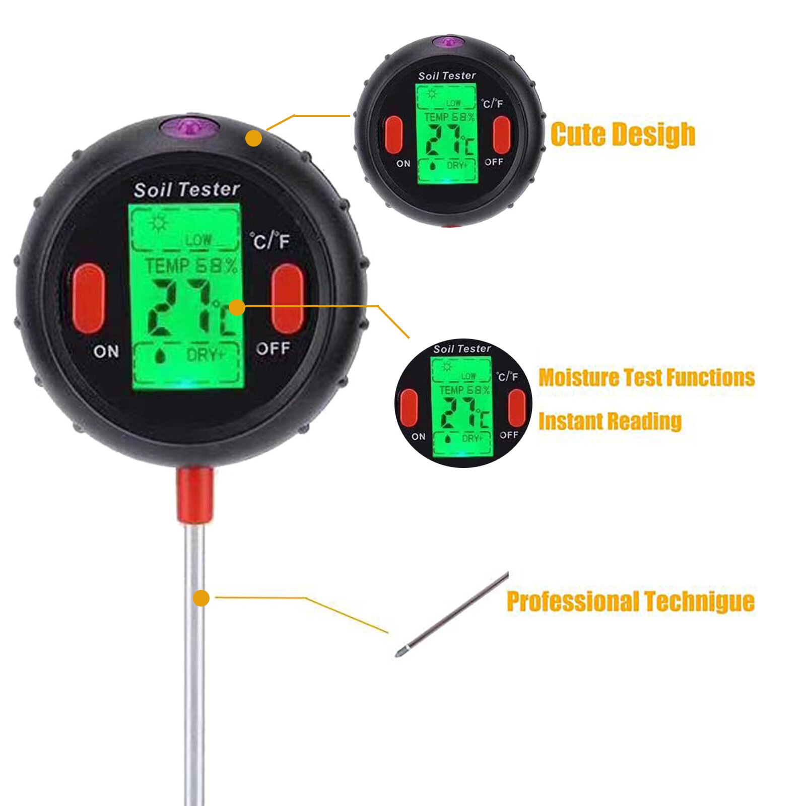 Gardening 5 in 1 Soil Ph Meter Digital Tester PH Moisture Meter Temperature Sunlight Intensity Measurement Analysis Acidity