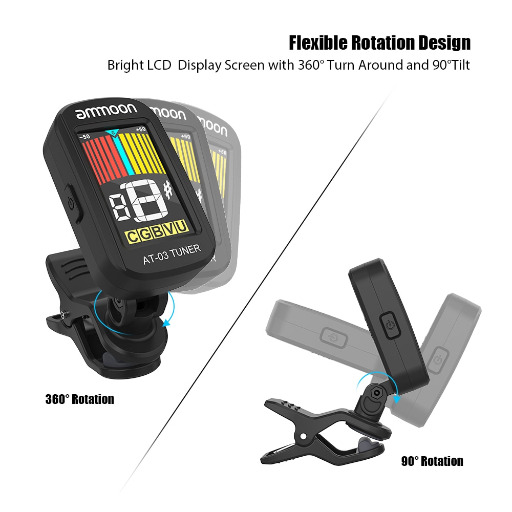 Ammoon Op-03 Clip-Op Elektrische Gitaar Tuner Kleur Lcd-scherm 360 Draaibaar Voor Gitaar Bas Viool Chromatic ukulele Universele