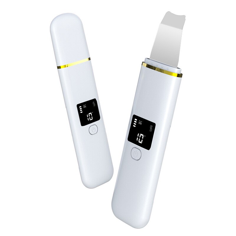 Ultrasonic Facial Skin Scrubber Ion Deep Face Cleaning Charging Skin Care Device Face Lifting Peeling Extractor: White