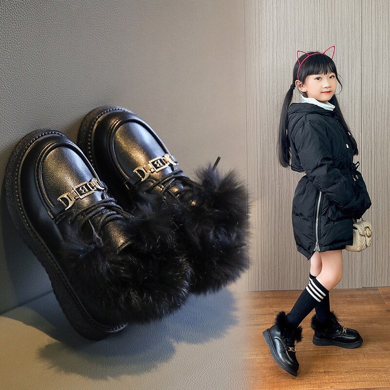 Meninas inverno botas de couro 2022 inverno meninos com correntes botas de neve crianças moda coreano botas de pelúcia antiderrapante elástico banda unisex