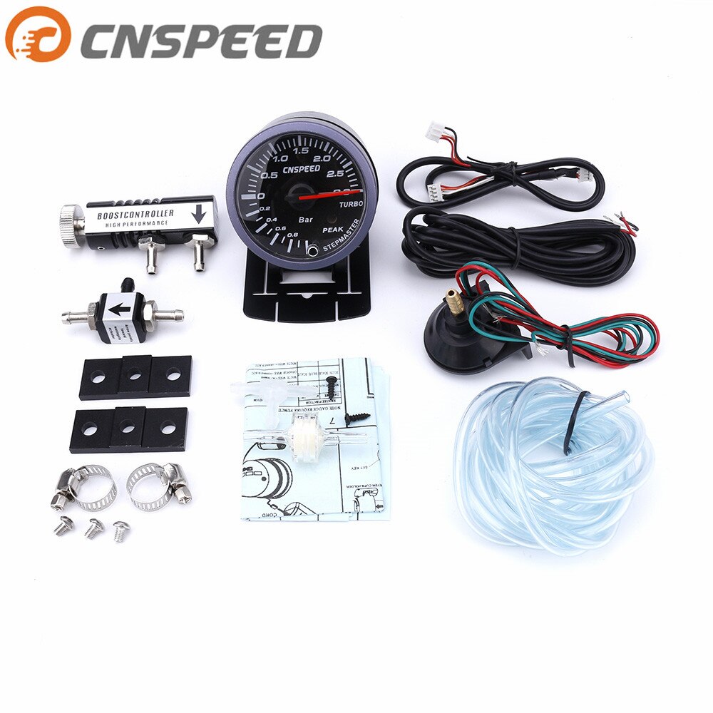 Cnspeed 60mm bil turbo boost måler 3 bar med justerbar turbo boost kontroller sett 1-30 psi in-cabin bil meter: Med svart kontroll