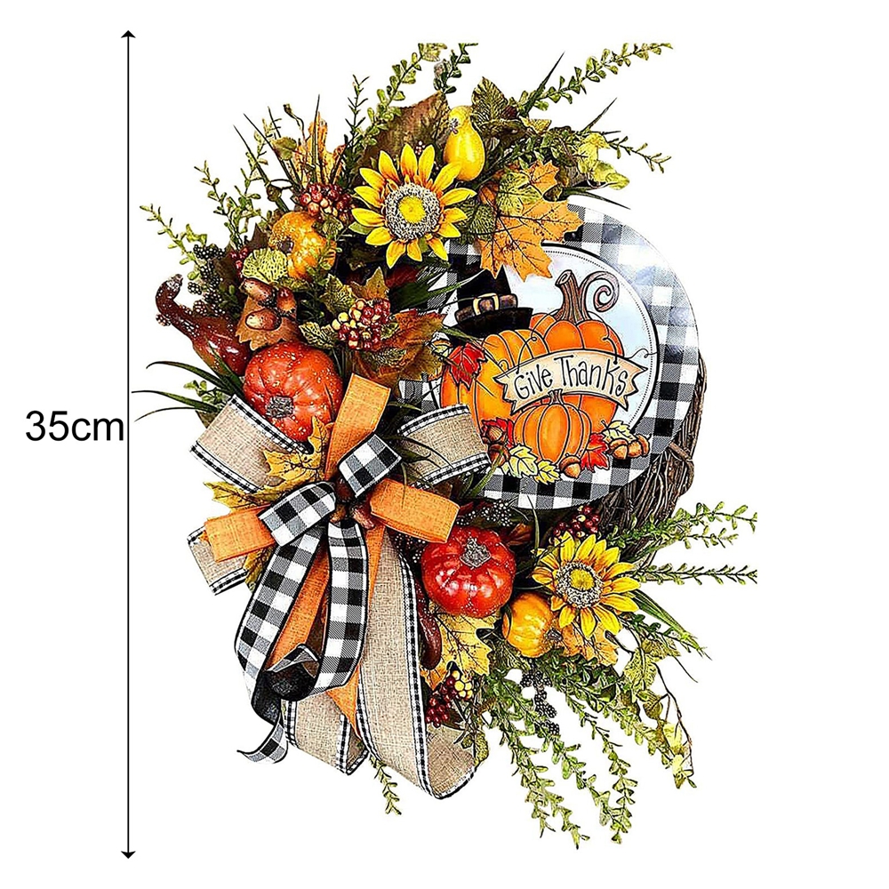 Fall Wreath Autume Theme For Front Door Farmhouse Wreaths Pumpkin And Sunflower Bowknot Garland Thanksgiving Day Decoratioon: Default Title