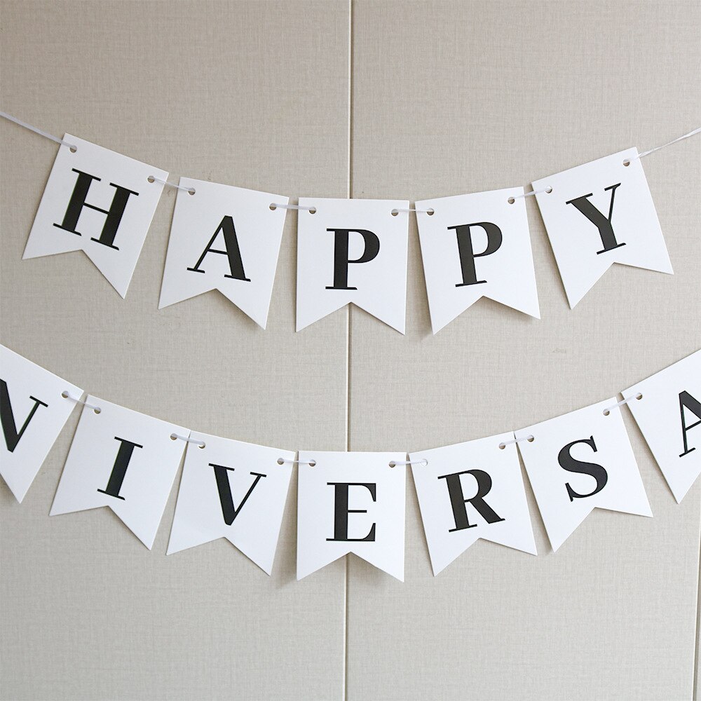 Happy Anniversary Banner White Banner for Wedding Anniversary Party Decorations Supplies