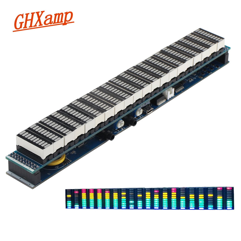 GHXAMP Multicolor 20 Segment LED Muziek Spectrum Versterker Niveau 10 USB 5-12V Voeding Klok Functie Afgewerkt